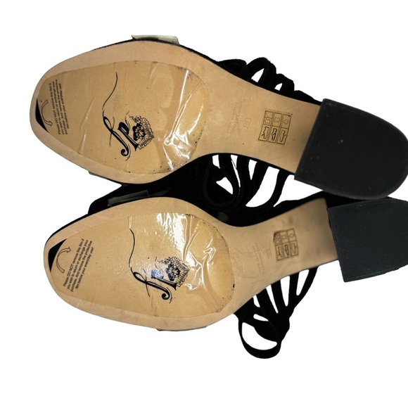 Free People Lina Block Heels Black Suede Ankle Strap Event Cocktail Size 38 - Picture 7 of 9